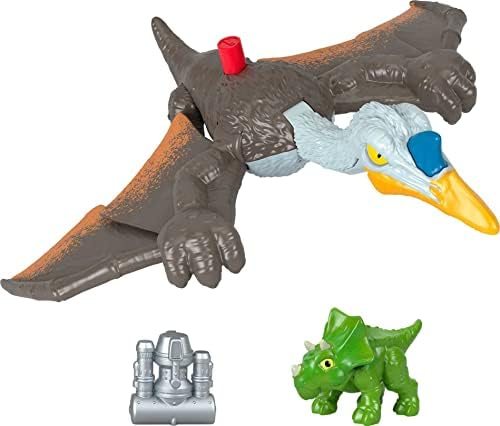 Imaginext Jurassic World Quetzalcoatlus with flapping wings carrying a mini Triceratops