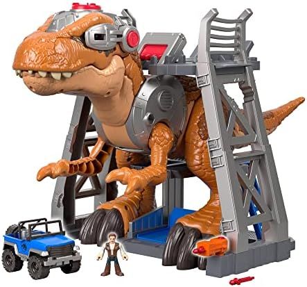 Imaginext Jurassic World T. rex with light-up eyes and chomping jaw, Owen Grady figure