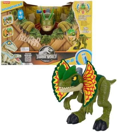 Imaginext Jurassic World Thrash Attack Dilophosaurus with frills extended and glowing