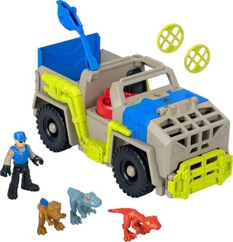 Imaginext Jurassic World Track and Transport dino truck with claws, figure and three dinosaurs