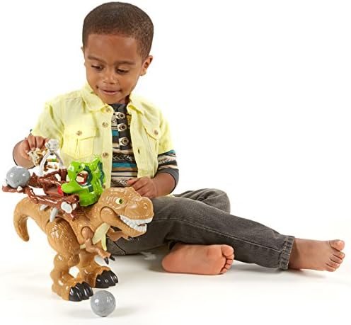 Imaginext T. rex with skeleton armor, warrior figure and boulder catapult