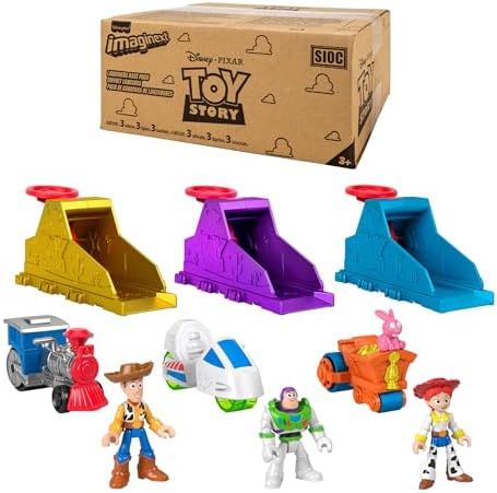 Three Imaginext Toy Story launchers with Woody, Buzz and Jessie vehicles